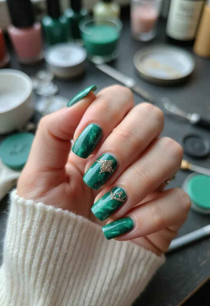 15 Eye-Catching Green Marble Nail Designs You Need to Try Right Now! 15 Eye-Catching Green Marble Nail Designs You Need to Try Right Now! - 9. Shimmering Jade 1