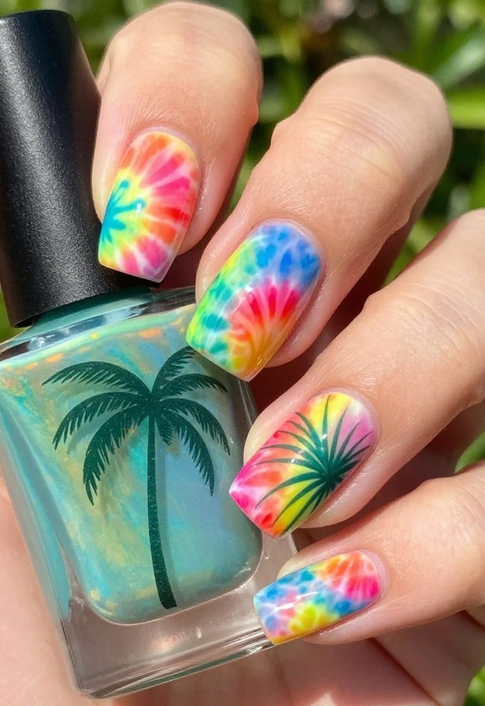 17 Tropical Nail Ideas That'll Transport You to Paradise (Number #9 Is a Must-See!) 17 Tropical Nail Ideas That'll Transport You to Paradise (Number #9 Is a Must-See!) - 17. Tropical Tie-Dye 1