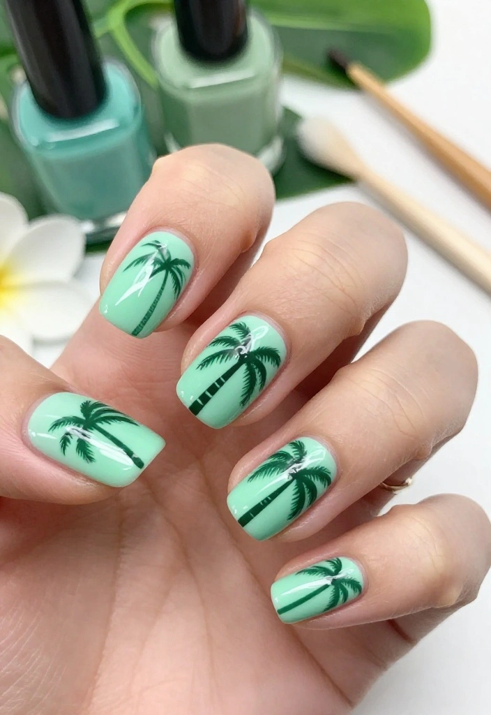 17 Tropical Nail Ideas That'll Transport You to Paradise (Number #9 Is a Must-See!) 17 Tropical Nail Ideas That'll Transport You to Paradise (Number #9 Is a Must-See!) - 2. Palm Tree Paradise 1