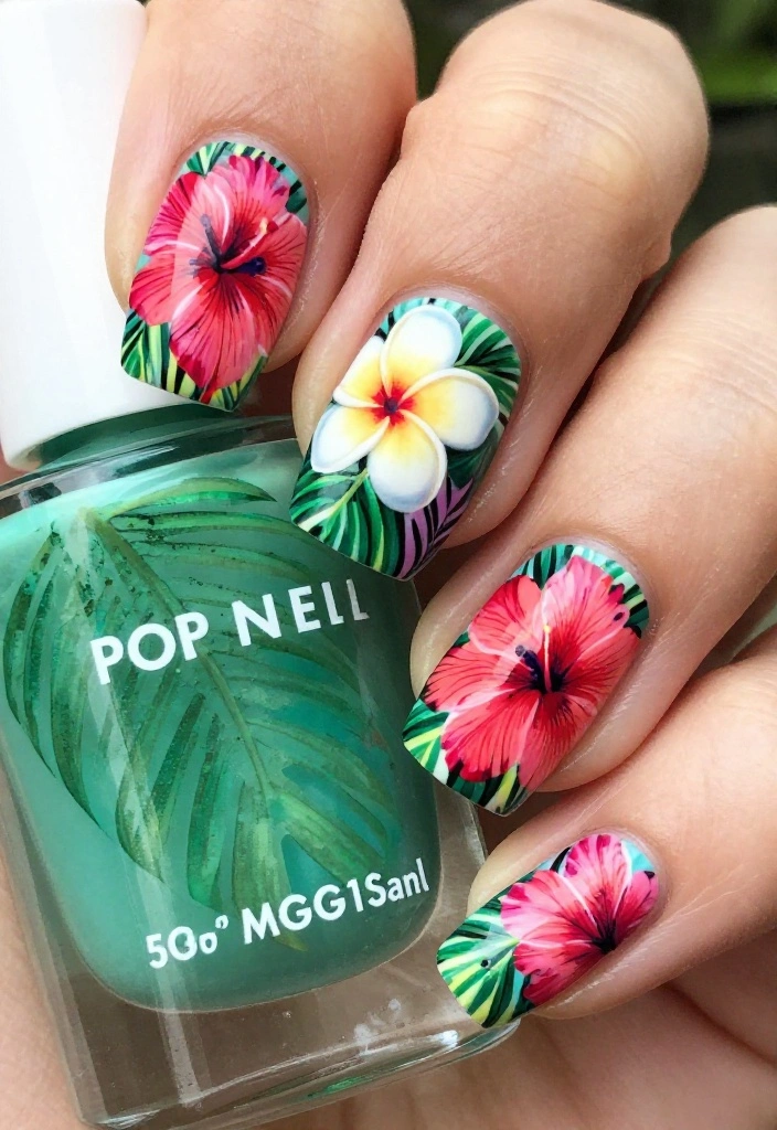 17 Tropical Nail Ideas That'll Transport You to Paradise (Number #9 Is a Must-See!) 17 Tropical Nail Ideas That'll Transport You to Paradise (Number #9 Is a Must-See!) - 3. Tropical Floral Dream 1