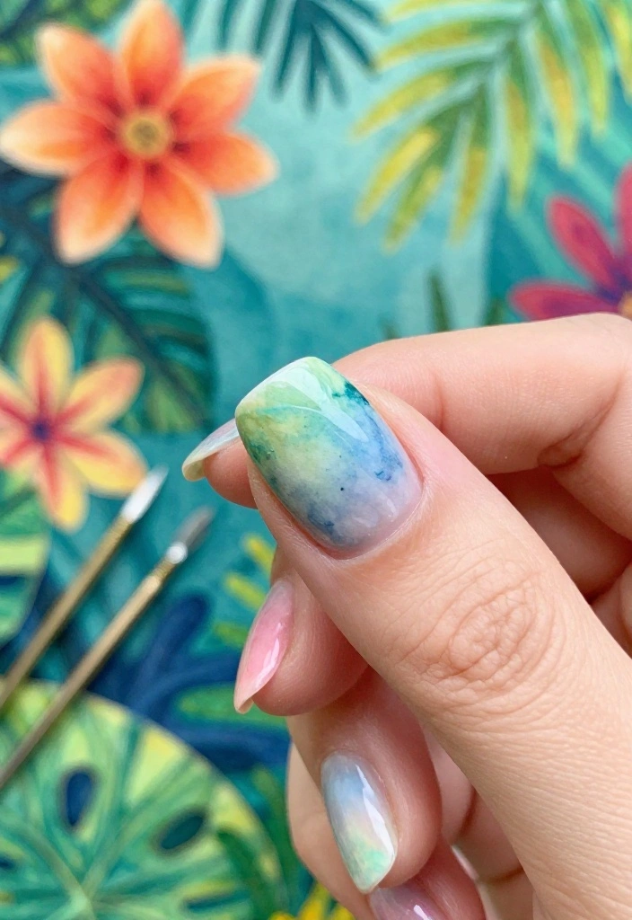 17 Tropical Nail Ideas That'll Transport You to Paradise (Number #9 Is a Must-See!) 17 Tropical Nail Ideas That'll Transport You to Paradise (Number #9 Is a Must-See!) - 4. Island Breeze Watercolor 1