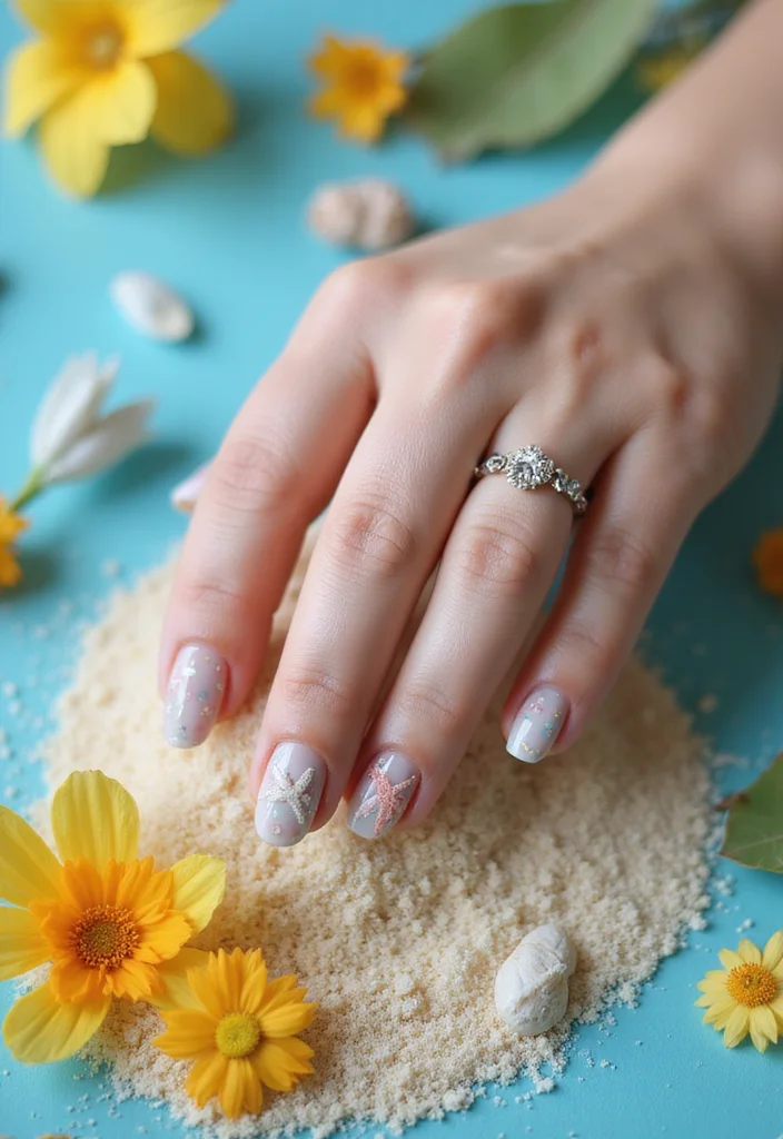 17 Tropical Nail Ideas That'll Transport You to Paradise (Number #9 Is a Must-See!) 17 Tropical Nail Ideas That'll Transport You to Paradise (Number #9 Is a Must-See!) - 8. Starfish and Seashells 1