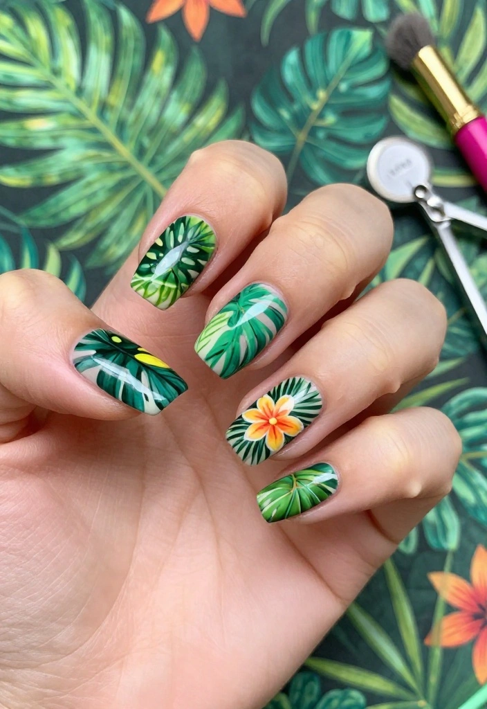 17 Tropical Nail Ideas That'll Transport You to Paradise (Number #9 Is a Must-See!) 17 Tropical Nail Ideas That'll Transport You to Paradise (Number #9 Is a Must-See!) - 9. Tropical Jungle Vibes 1