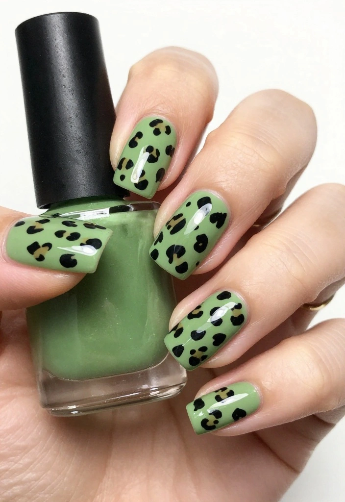 18 Bold Matcha Green Nail Ideas That Will Turn Heads Everywhere You Go! - 11. Matcha and Animal Print 1