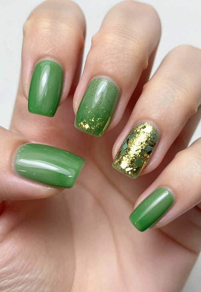18 Bold Matcha Green Nail Ideas That Will Turn Heads Everywhere You Go! - 12. Matcha Foil Nails 1