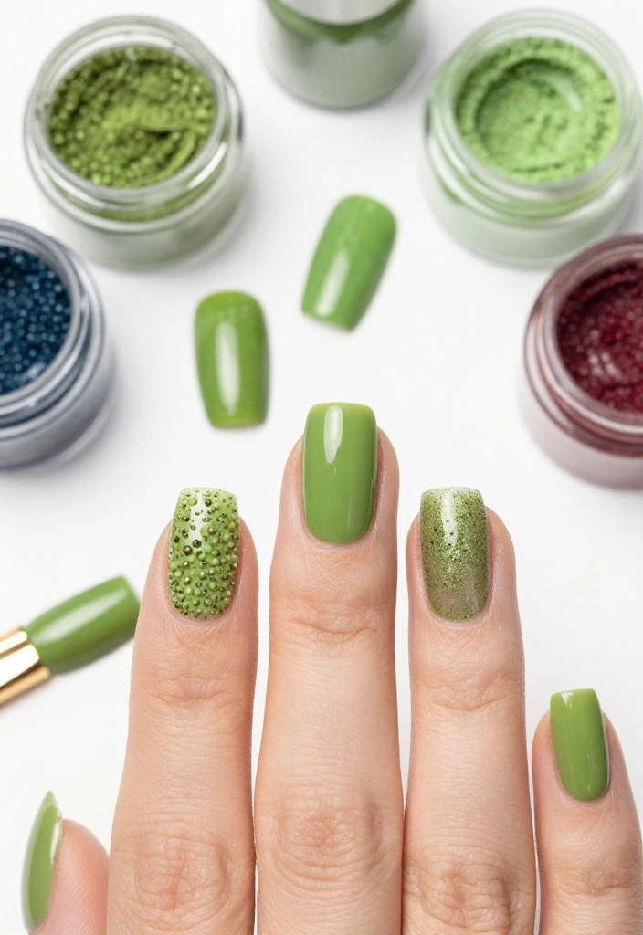 18 Bold Matcha Green Nail Ideas That Will Turn Heads Everywhere You Go! - 14. Matcha Textured Nails 1