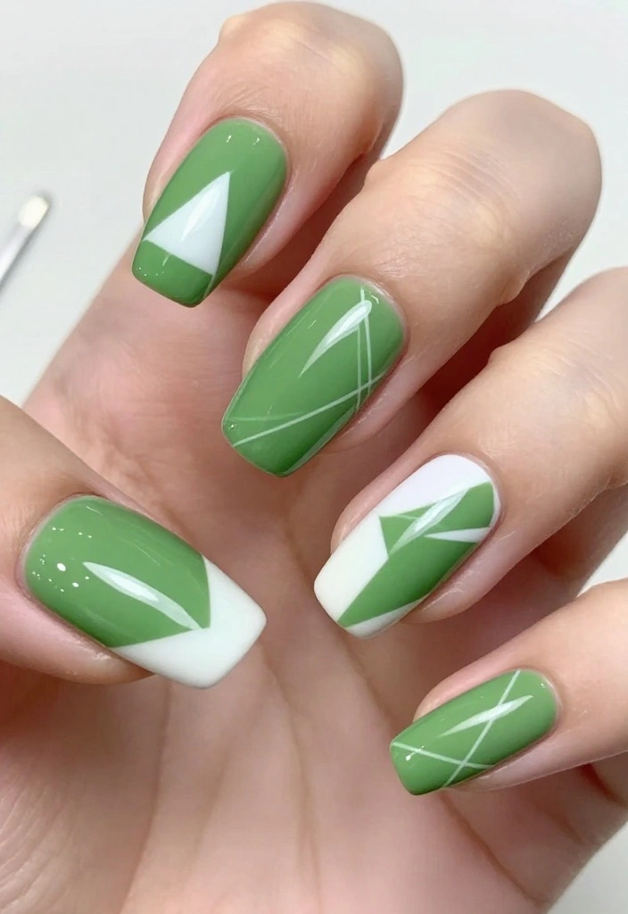 18 Bold Matcha Green Nail Ideas That Will Turn Heads Everywhere You Go! - 2. Geometric Matcha Nail Art 1