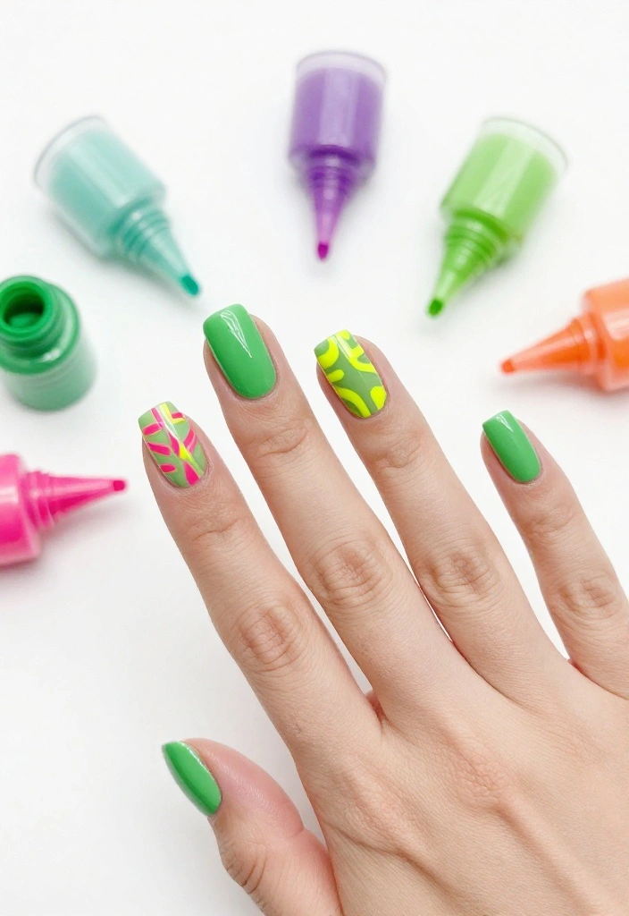 18 Bold Matcha Green Nail Ideas That Will Turn Heads Everywhere You Go! - 8. Matcha Neon Accents 1
