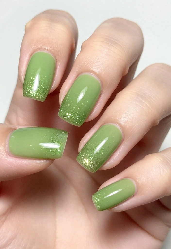 18 Bold Matcha Green Nail Ideas That Will Turn Heads Everywhere You Go! - 9. Matcha Glitter Gradient 1