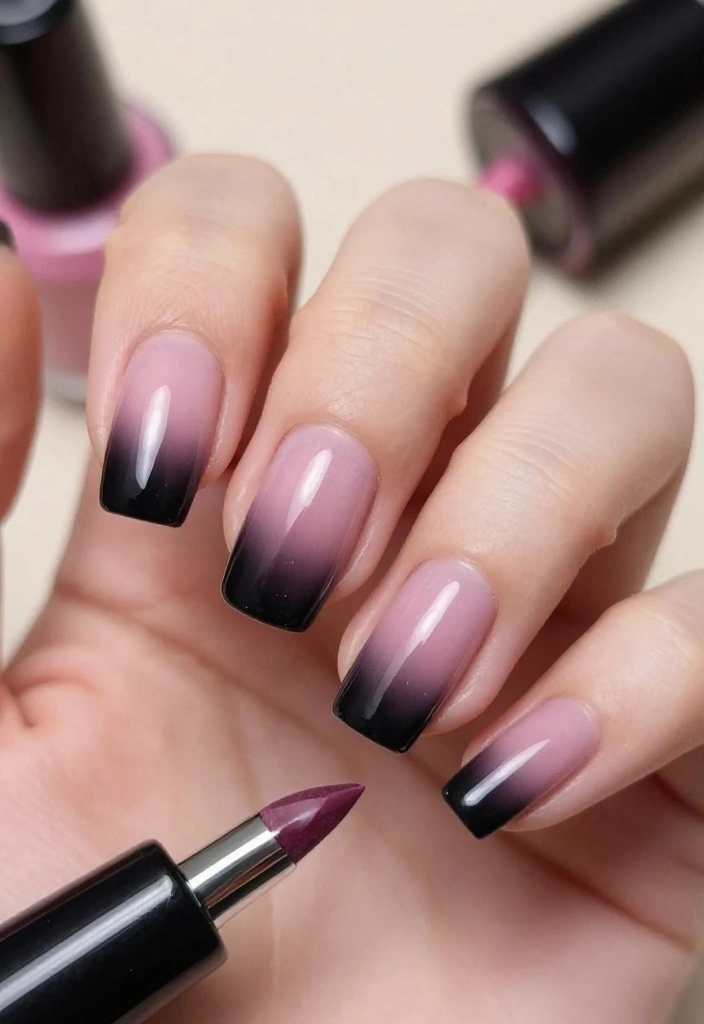 18 Fabulous Fuchsia Nail Designs with Black Accents (You’ll Be Obsessed with #9!) 18 Fabulous Fuchsia Nail Designs with Black Accents (You’ll Be Obsessed with #9!) - 1. Fuchsia Ombre with Black Tips 1