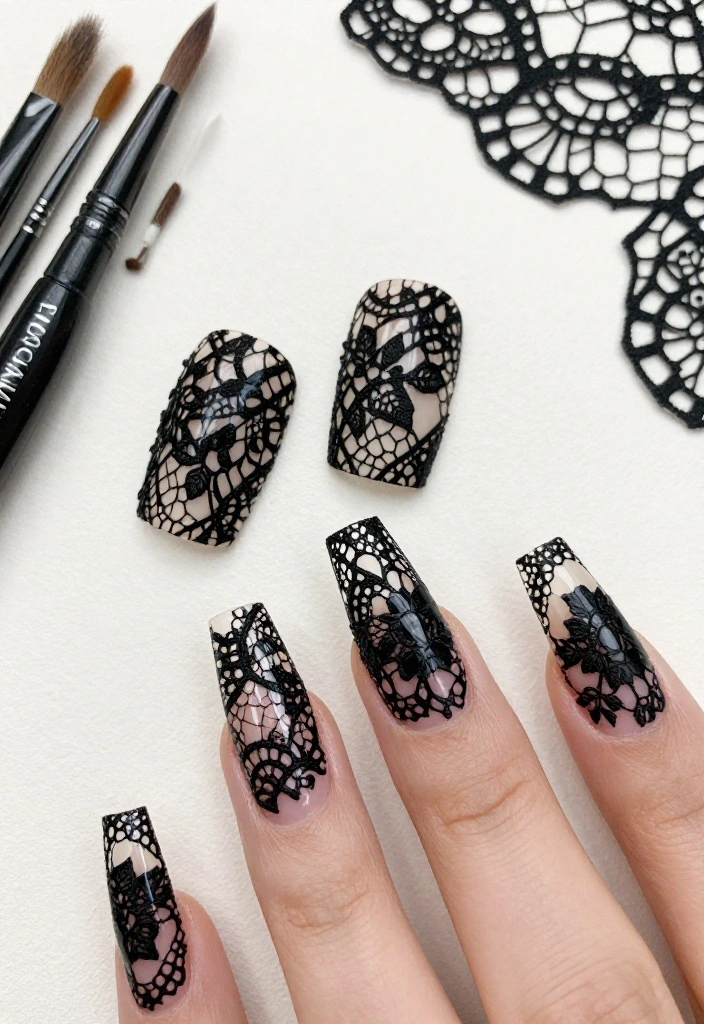 18 Fabulous Fuchsia Nail Designs with Black Accents (You’ll Be Obsessed with #9!) 18 Fabulous Fuchsia Nail Designs with Black Accents (You’ll Be Obsessed with #9!) - 14. Fuchsia and Black Lace Nails 1