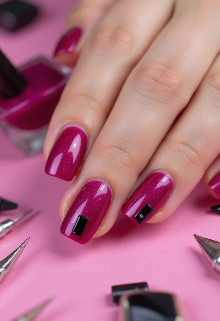 18 Fabulous Fuchsia Nail Designs with Black Accents (You’ll Be Obsessed with #9!) 18 Fabulous Fuchsia Nail Designs with Black Accents (You’ll Be Obsessed with #9!) - 17. Fuchsia and Black Phone Nail Art 1