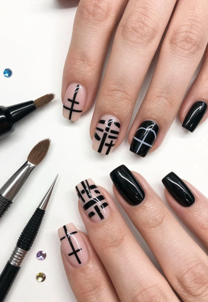 18 Fabulous Fuchsia Nail Designs with Black Accents (You’ll Be Obsessed with #9!) 18 Fabulous Fuchsia Nail Designs with Black Accents (You’ll Be Obsessed with #9!) - 2. Geometric Patterns with Fuchsia and Black 1