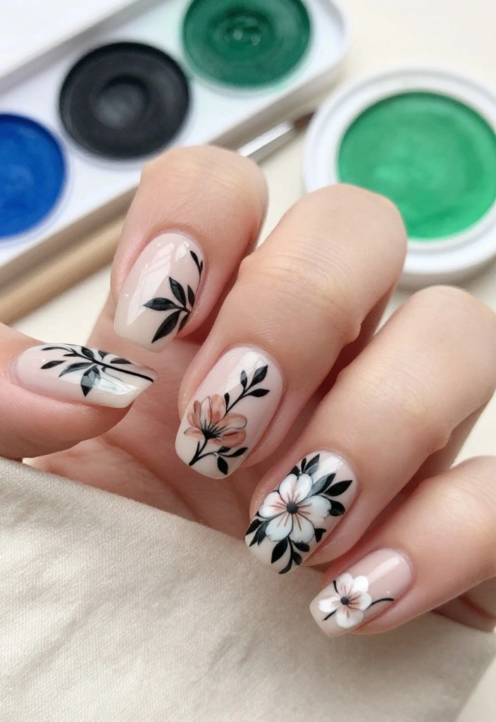18 Fabulous Fuchsia Nail Designs with Black Accents (You’ll Be Obsessed with #9!) 18 Fabulous Fuchsia Nail Designs with Black Accents (You’ll Be Obsessed with #9!) - 3. Floral Fuchsia with Black Leaves 1