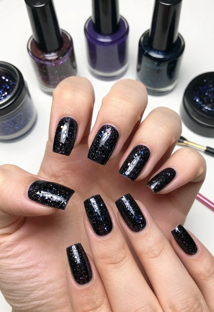 18 Fabulous Fuchsia Nail Designs with Black Accents (You’ll Be Obsessed with #9!) 18 Fabulous Fuchsia Nail Designs with Black Accents (You’ll Be Obsessed with #9!) - 7. Sparkling Fuchsia with Black Glitter 1