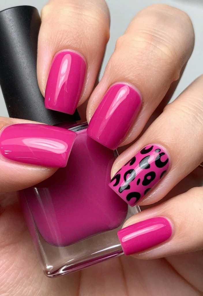 18 Fabulous Fuchsia Nail Designs with Black Accents (You’ll Be Obsessed with #9!) 18 Fabulous Fuchsia Nail Designs with Black Accents (You’ll Be Obsessed with #9!) - 8. Fuchsia and Black Animal Print 1