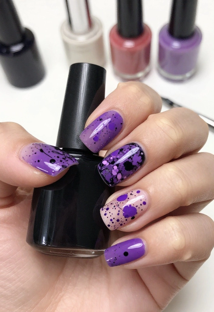 20 Stunning Purple and Black Nail Ideas That'll Leave You Speechless! - 10. Artistic Splatter 1