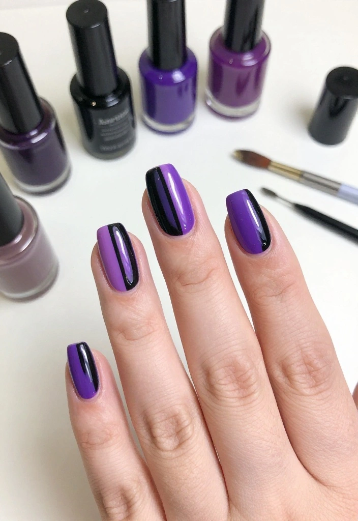 20 Stunning Purple and Black Nail Ideas That'll Leave You Speechless! - 12. Classic Stripes 1