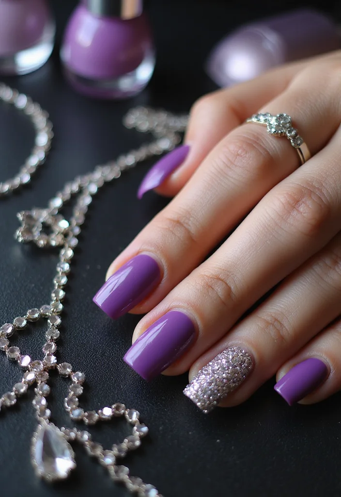 20 Stunning Purple and Black Nail Ideas That'll Leave You Speechless! - 14. Stunning Rhinestone Accents 1