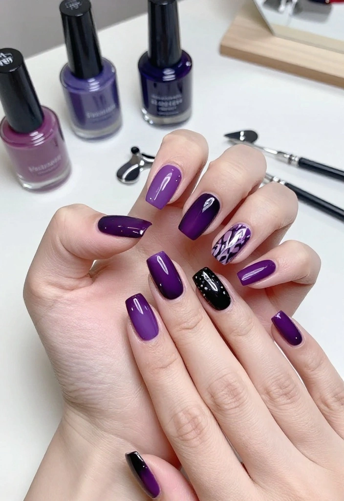 20 Stunning Purple and Black Nail Ideas That'll Leave You Speechless! - 15. Deep Jewel Tones 1