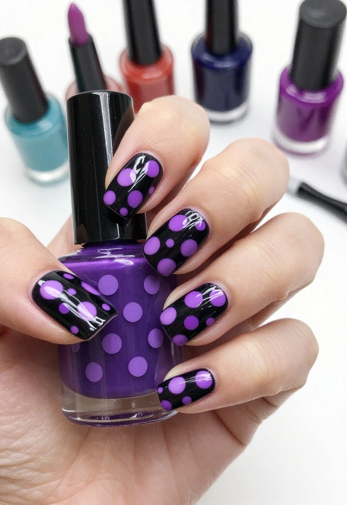 20 Stunning Purple and Black Nail Ideas That'll Leave You Speechless! - 16. Whimsical Polka Dots 1