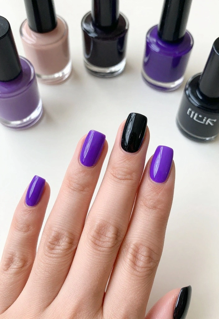 20 Stunning Purple and Black Nail Ideas That'll Leave You Speechless! - 18. Bold Color Block 1