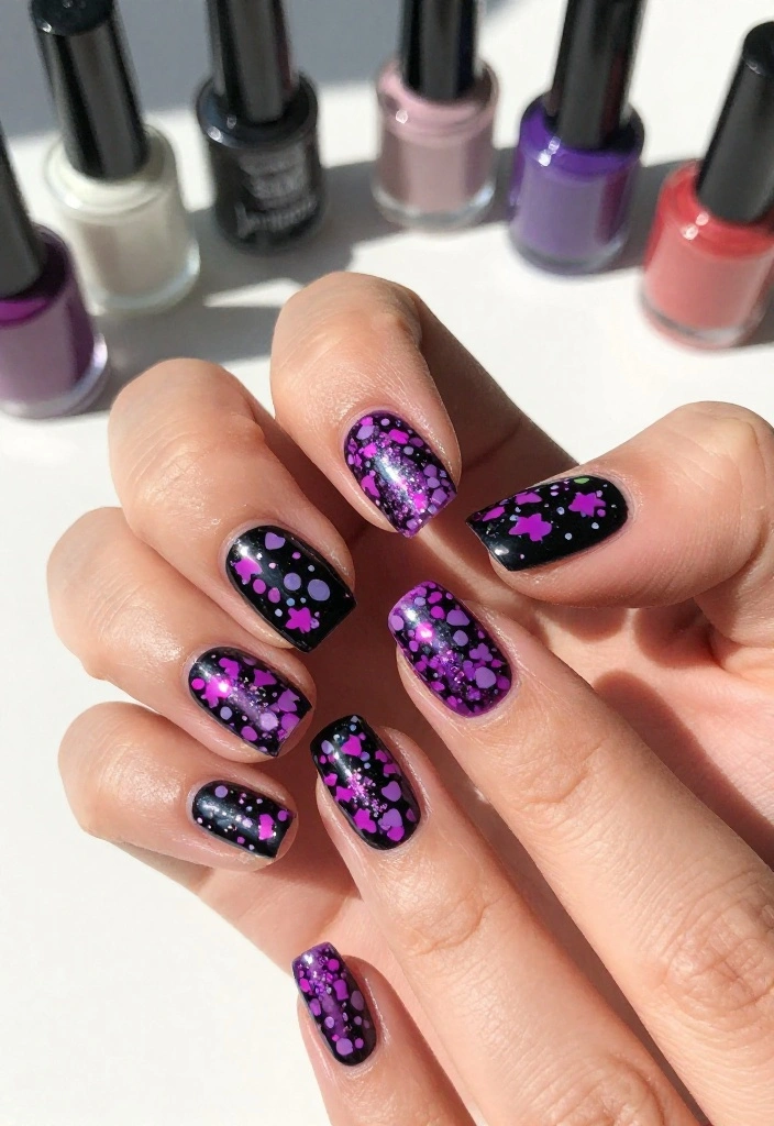 20 Stunning Purple and Black Nail Ideas That'll Leave You Speechless! - 19. Whimsical Confetti 1