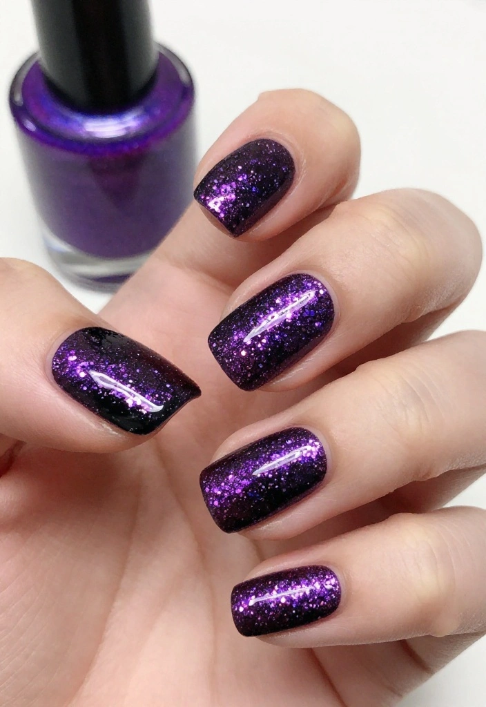 20 Stunning Purple and Black Nail Ideas That'll Leave You Speechless! - 2. Dazzling Glitter Tips 1