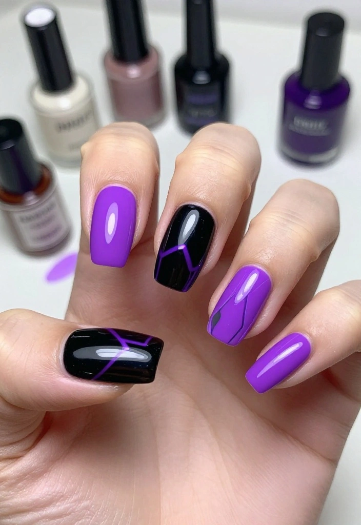 20 Stunning Purple and Black Nail Ideas That'll Leave You Speechless! - 20. Futuristic Neon 1