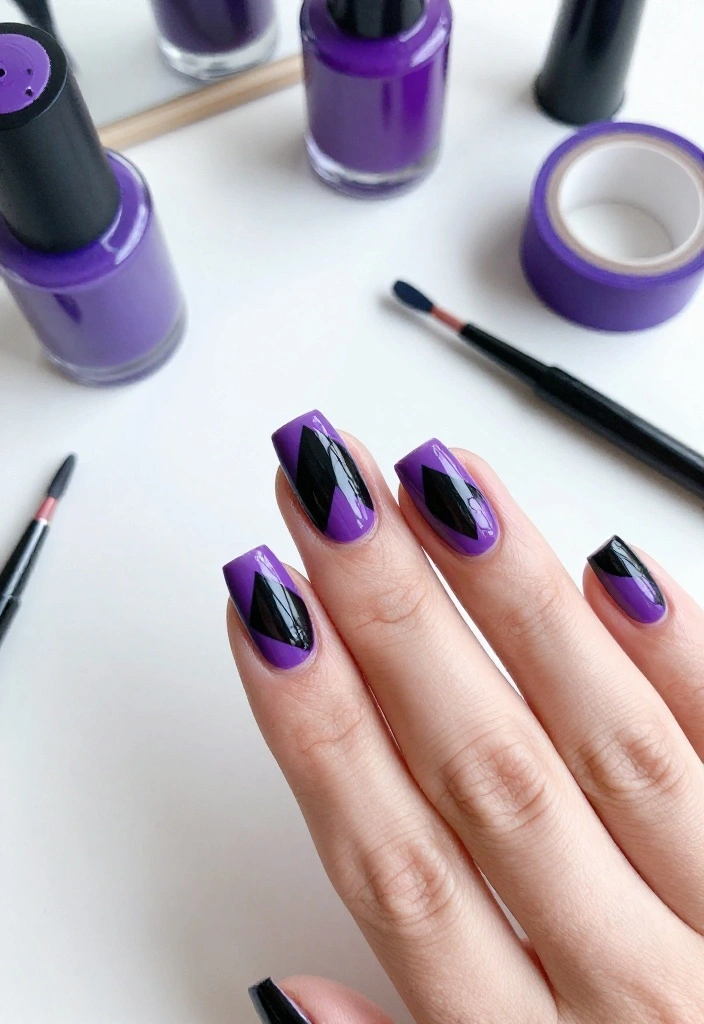 20 Stunning Purple and Black Nail Ideas That'll Leave You Speechless! - 3. Bold Geometric Patterns 1