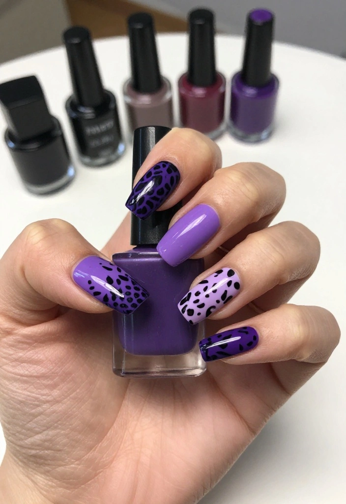 20 Stunning Purple and Black Nail Ideas That'll Leave You Speechless! - 7. Vibrant Animal Prints 1