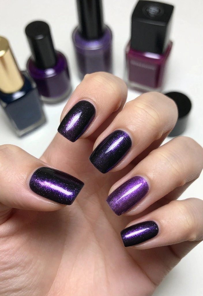 20 Stunning Purple and Black Nail Ideas That'll Leave You Speechless! - 9. Shimmering Metallics 1