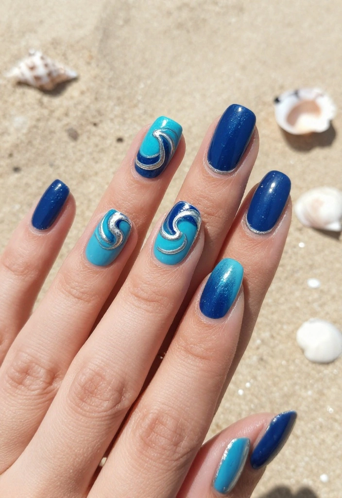20 Vibrant Summer Nails That'll Have You Ready for the Beach in No Time! - 3. Ocean Waves 1