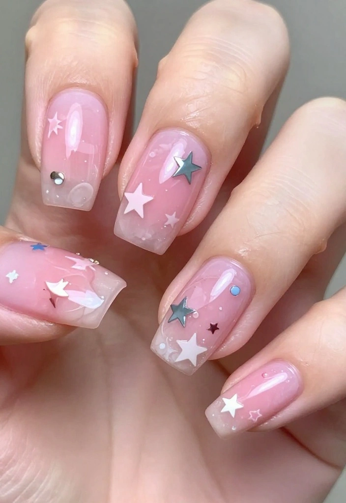 21 Trendy Pink Marble Nail Ideas That Everyone Will Be Talking About! 21 Trendy Pink Marble Nail Ideas That Everyone Will Be Talking About! - 16. Pink Marble with Stars 1