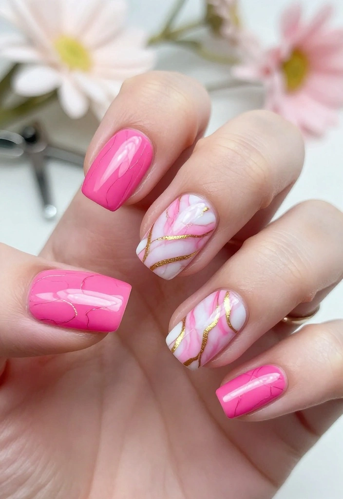 21 Trendy Pink Marble Nail Ideas That Everyone Will Be Talking About! 21 Trendy Pink Marble Nail Ideas That Everyone Will Be Talking About! - 2. Bold Pink Marble 1
