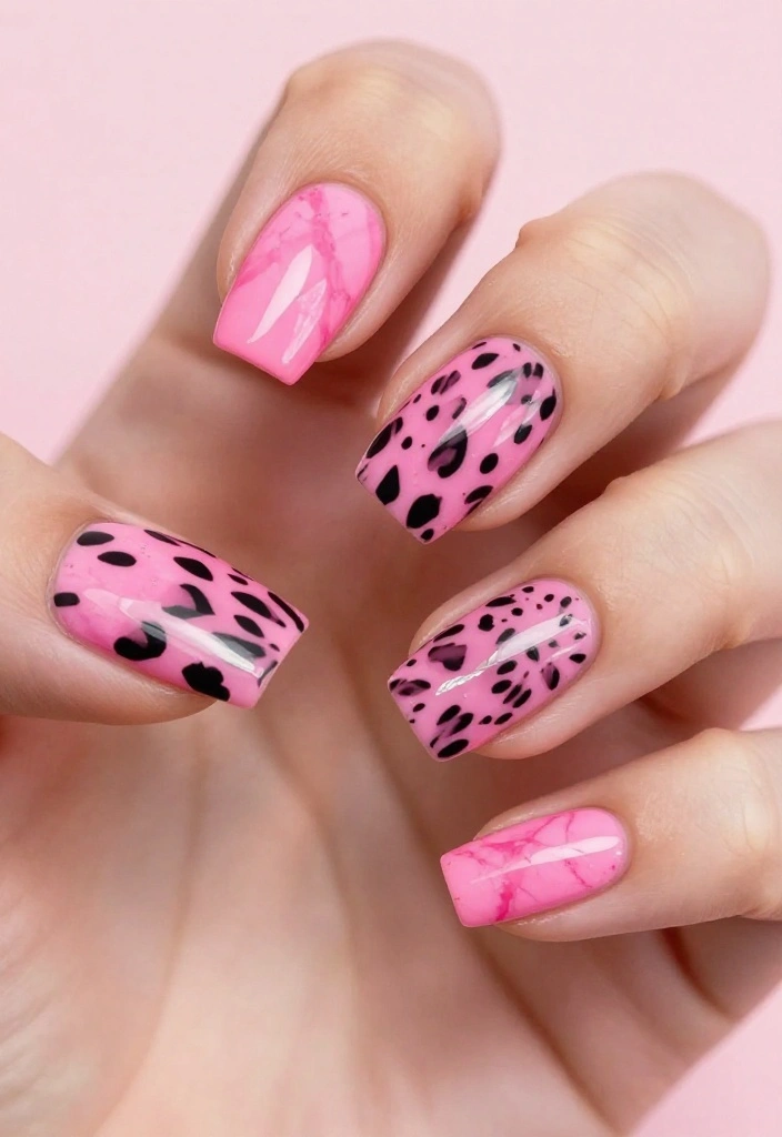 21 Trendy Pink Marble Nail Ideas That Everyone Will Be Talking About! 21 Trendy Pink Marble Nail Ideas That Everyone Will Be Talking About! - 20. Pink Marble with Animal Print 1