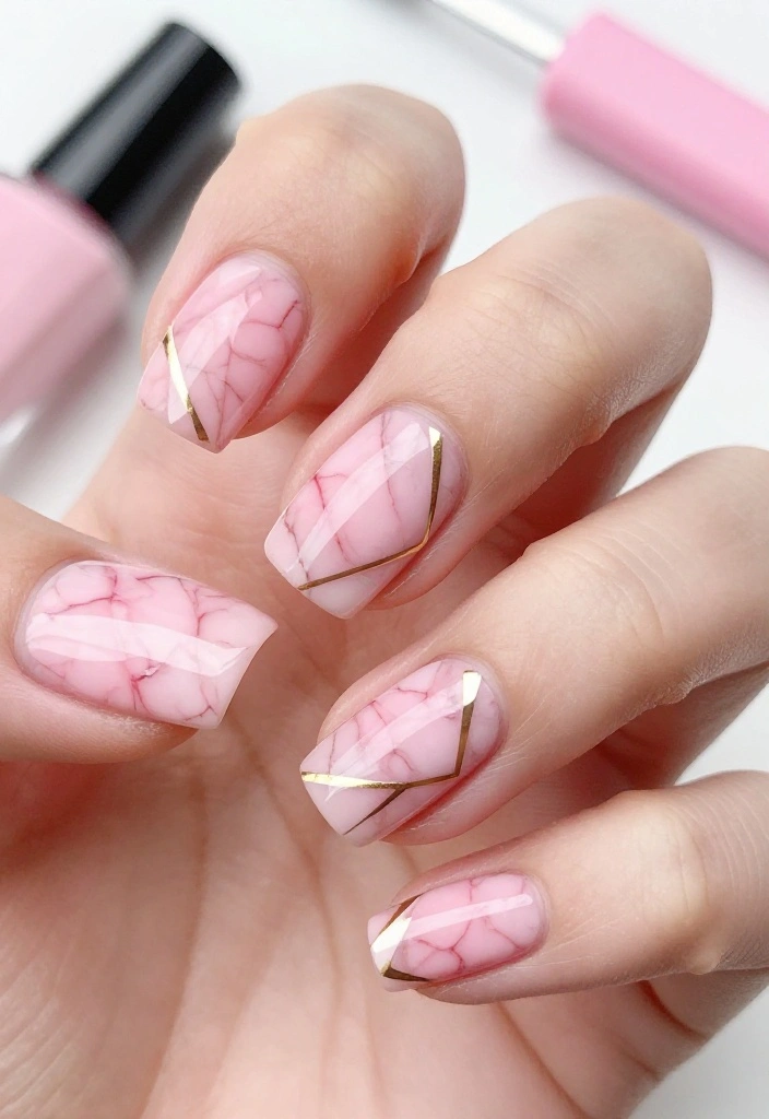 21 Trendy Pink Marble Nail Ideas That Everyone Will Be Talking About! 21 Trendy Pink Marble Nail Ideas That Everyone Will Be Talking About! - 6. Geometric Pink Marble 1