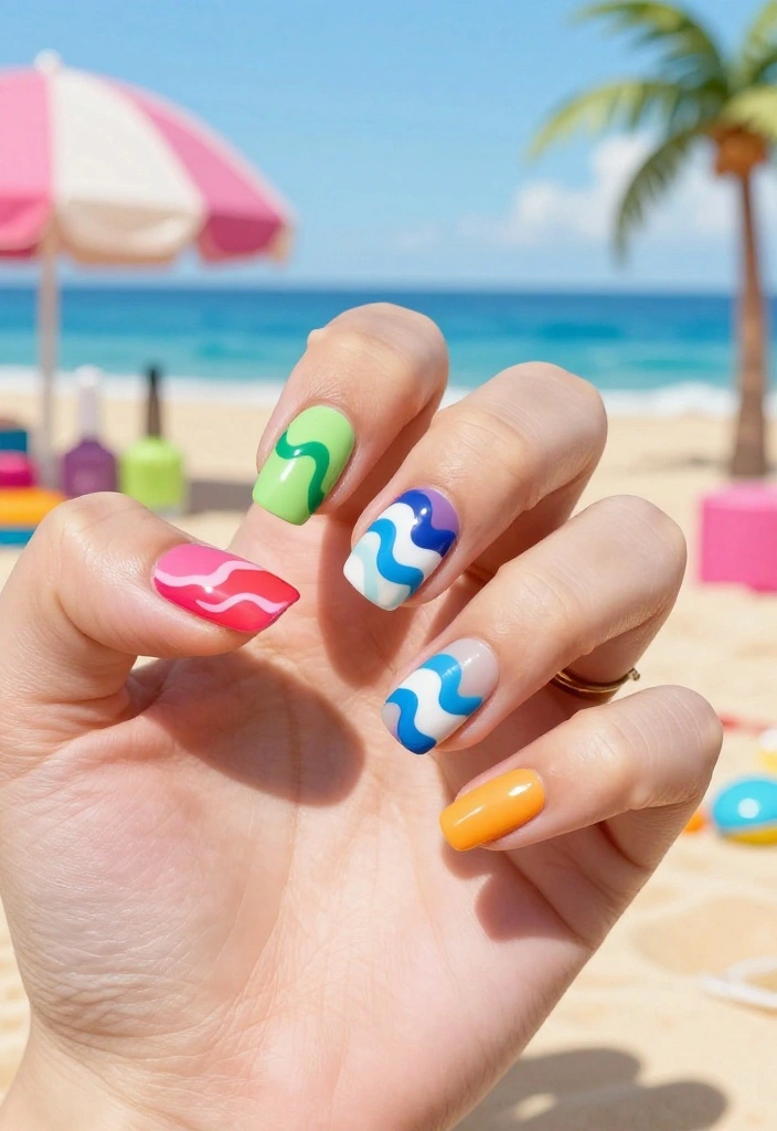 22 Nail Art Ideas for Summer That Will Make You Feel Like You’re on Vacation! (#3 Will Blow Your Mind!) 22 Nail Art Ideas for Summer That Will Make You Feel Like You’re on Vacation! (#3 Will Blow Your Mind!) - 15. Colorful Waves 1