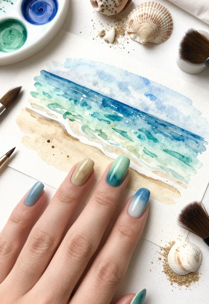 22 Nail Art Ideas for Summer That Will Make You Feel Like You’re on Vacation! (#3 Will Blow Your Mind!) 22 Nail Art Ideas for Summer That Will Make You Feel Like You’re on Vacation! (#3 Will Blow Your Mind!) - 3. Mind-Blowing Beach Watercolor 1