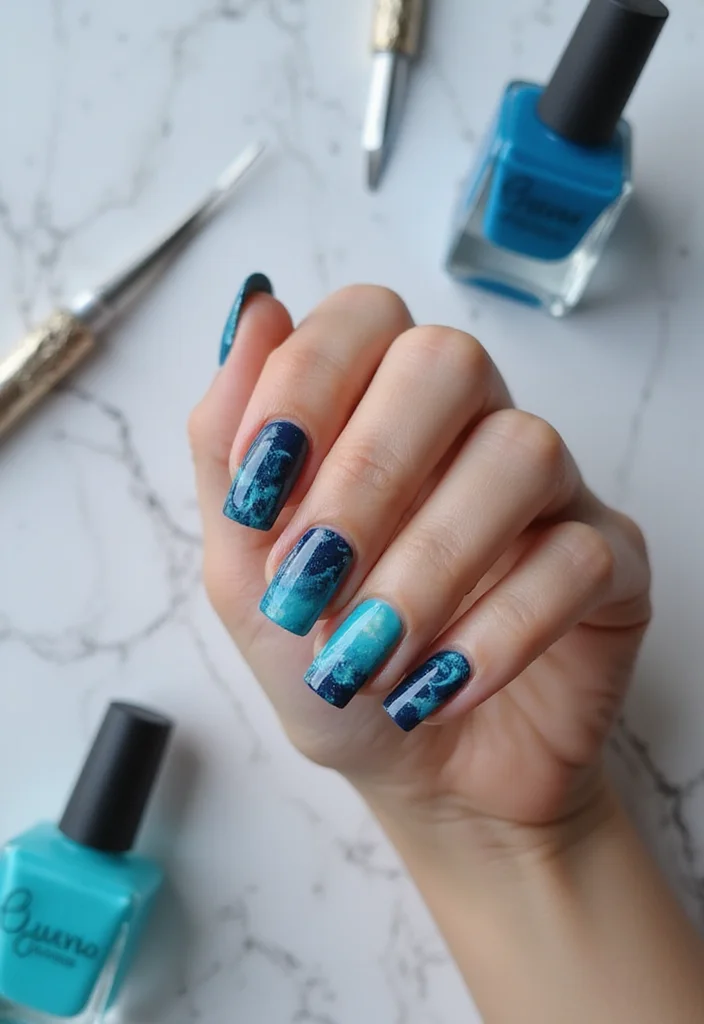 17 Jaw-Dropping Blue Marble Nail Inspirations Guaranteed to Turn Heads! - 1. Ocean Wave Marble 1