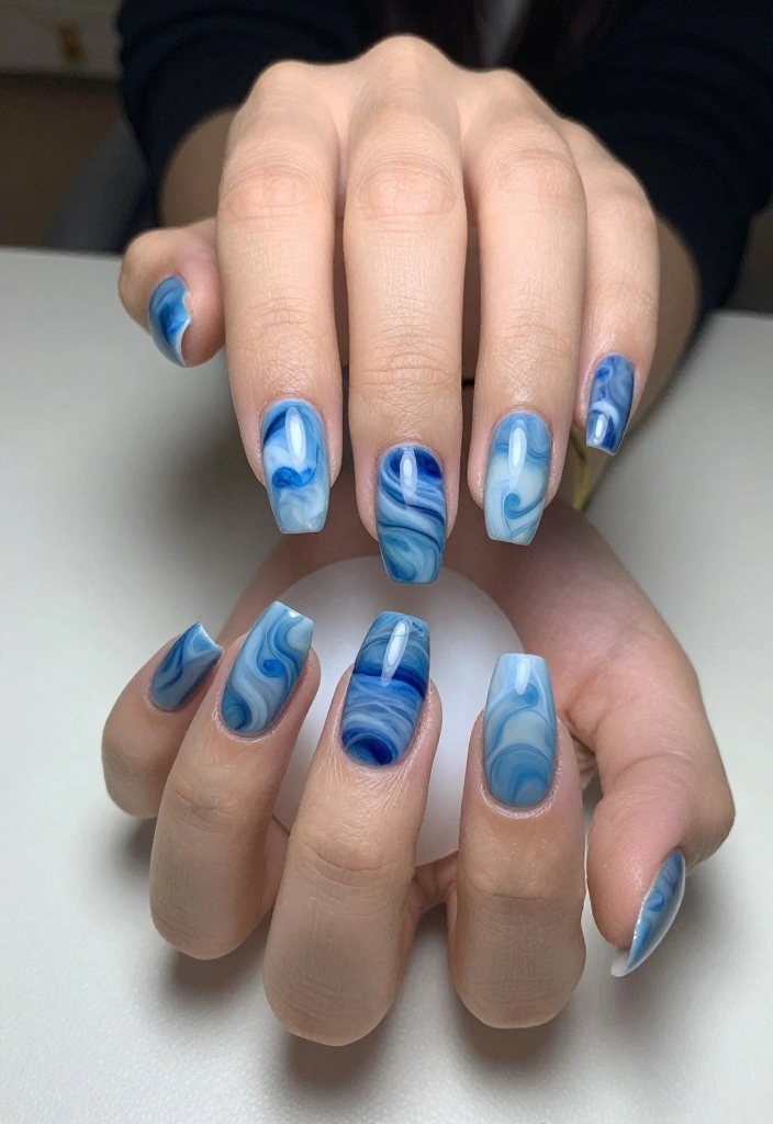 17 Jaw-Dropping Blue Marble Nail Inspirations Guaranteed to Turn Heads! - 12. Sapphire Swirl 1