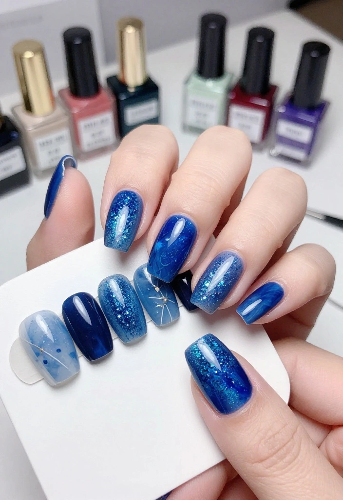 17 Jaw-Dropping Blue Marble Nail Inspirations Guaranteed to Turn Heads! - 14. Blue Marble with Glitter 1