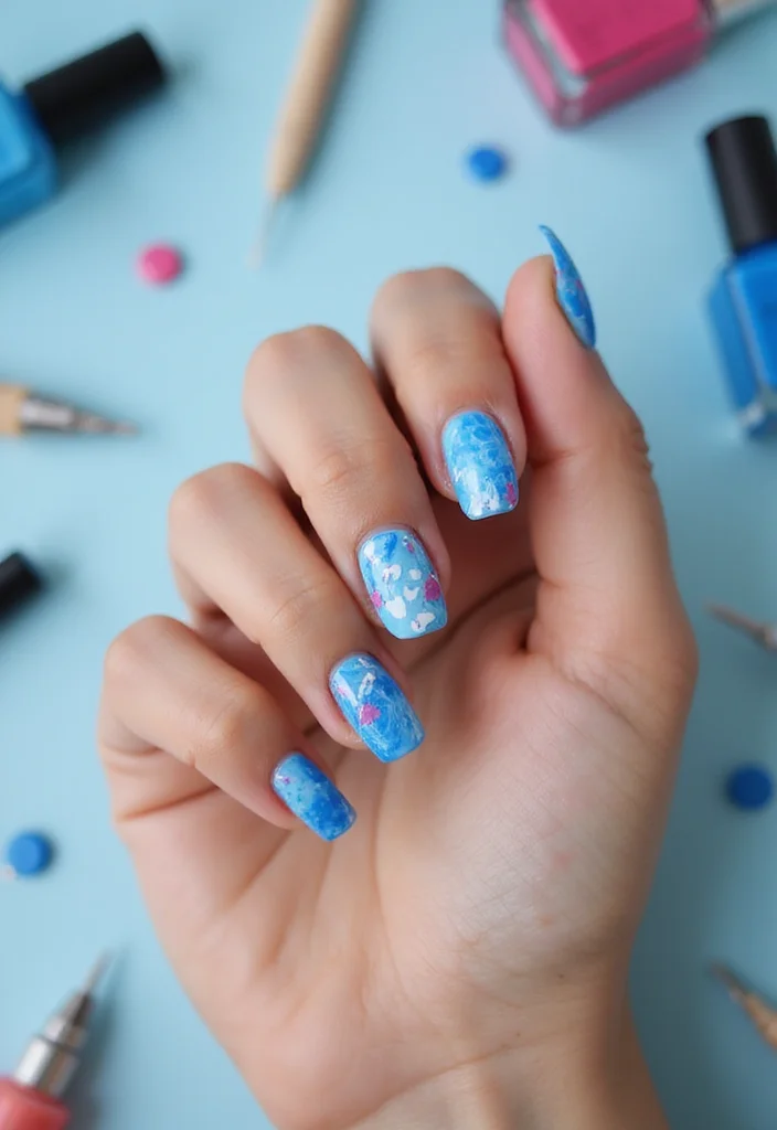 17 Jaw-Dropping Blue Marble Nail Inspirations Guaranteed to Turn Heads! - 17. Whimsical Blue Marble 1