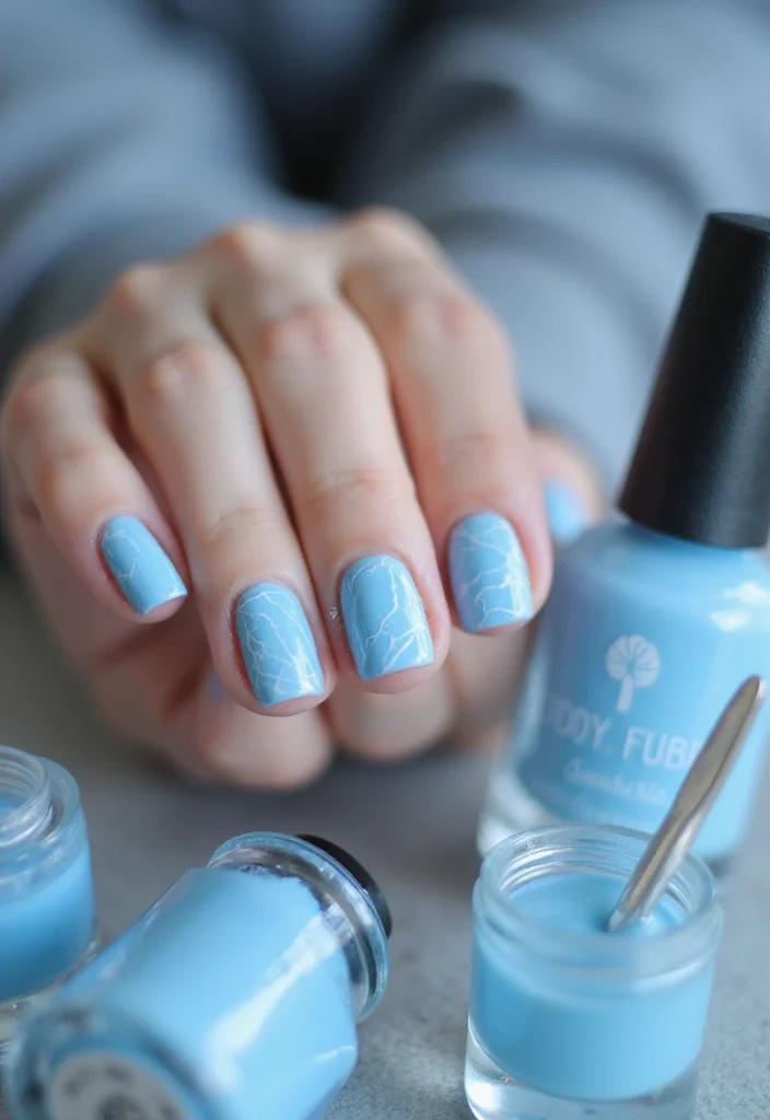17 Jaw-Dropping Blue Marble Nail Inspirations Guaranteed to Turn Heads! - 3. Soft Baby Blue Marble 1