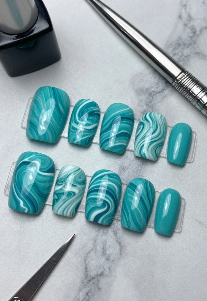 17 Jaw-Dropping Blue Marble Nail Inspirations Guaranteed to Turn Heads! - 5. Turquoise Swirl 1