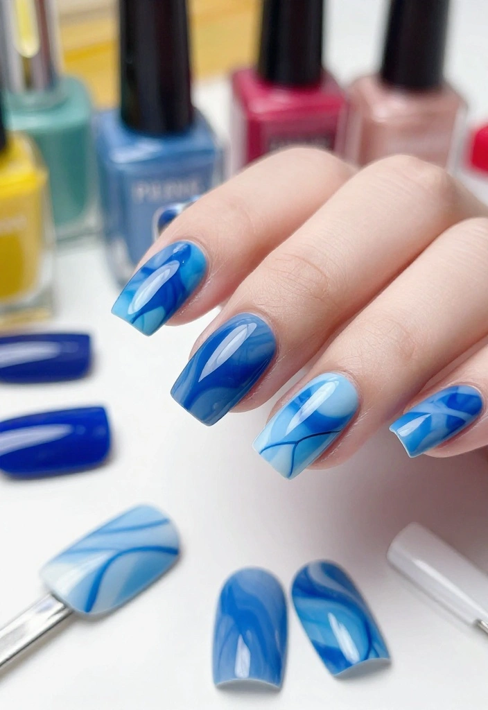 17 Jaw-Dropping Blue Marble Nail Inspirations Guaranteed to Turn Heads! - 6. Abstract Blue Marble 1