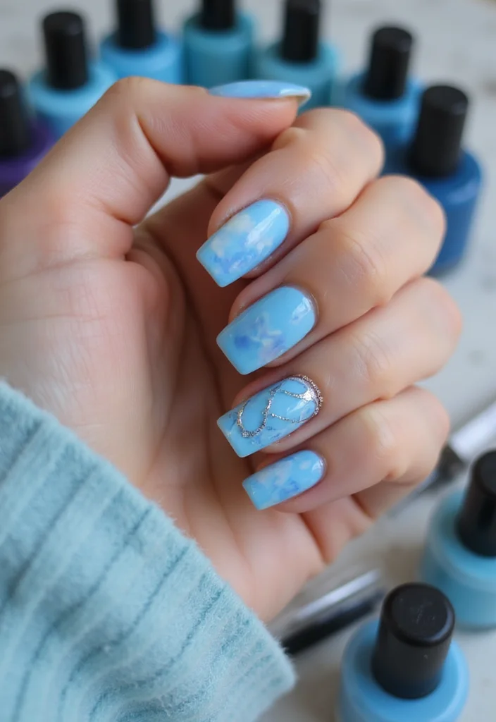 17 Jaw-Dropping Blue Marble Nail Inspirations Guaranteed to Turn Heads! - 8. Icy Blue Marble 1