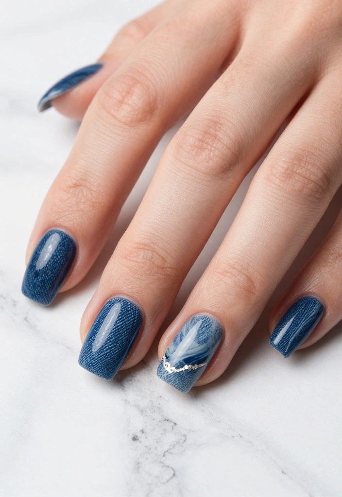 17 Jaw-Dropping Blue Marble Nail Inspirations Guaranteed to Turn Heads! - 9. Denim Blue Marble 1