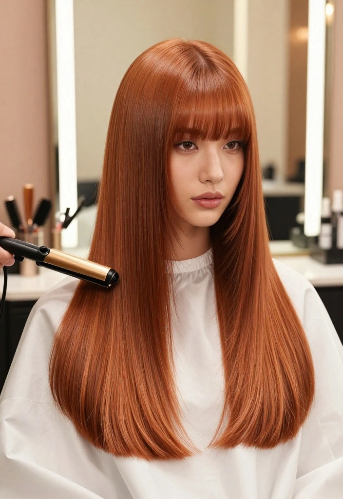 18 Amazing Ways to Style Copper Curtain Bangs (Your Friends Will Be Jealous!) - 1. Sleek and Straight 1