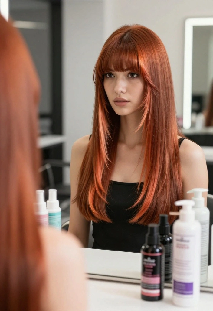 18 Amazing Ways to Style Copper Curtain Bangs (Your Friends Will Be Jealous!) - 12. Bold Color Contrast 1